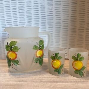VTG hand painted juice pitcher and cups